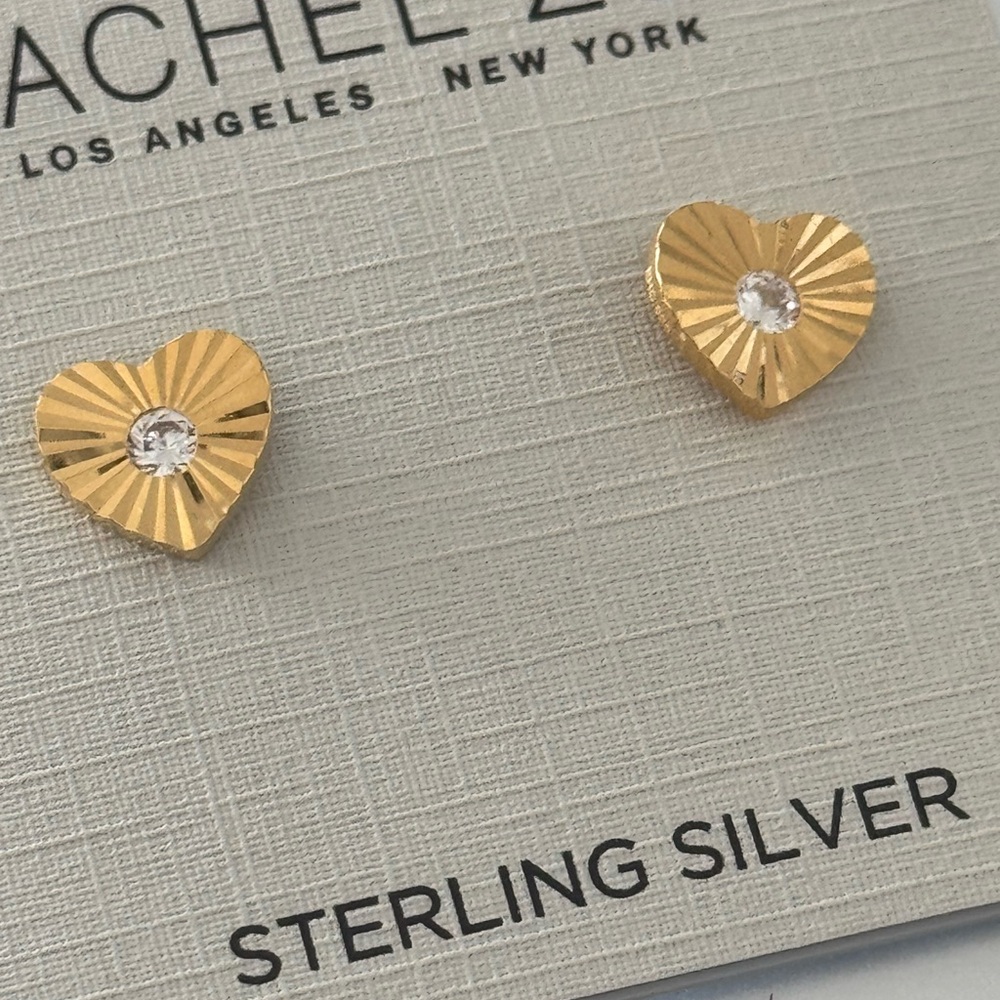 Rachel Zoe Gold Plated Serling Silver Heart Stud earrings w CZ 1/2" x 1/2"